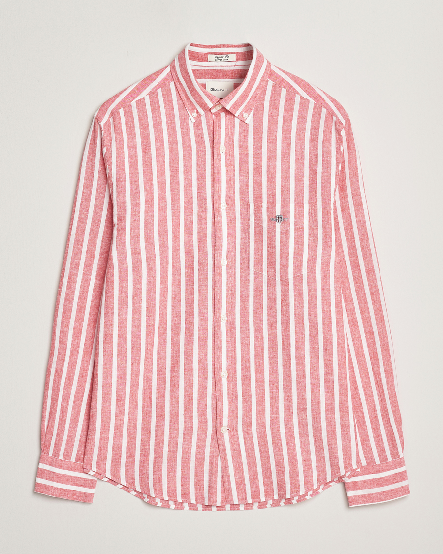 Men | Shirts | GANT | Regular Fit Cotton/Linen Striped Shirt Watermelon Red