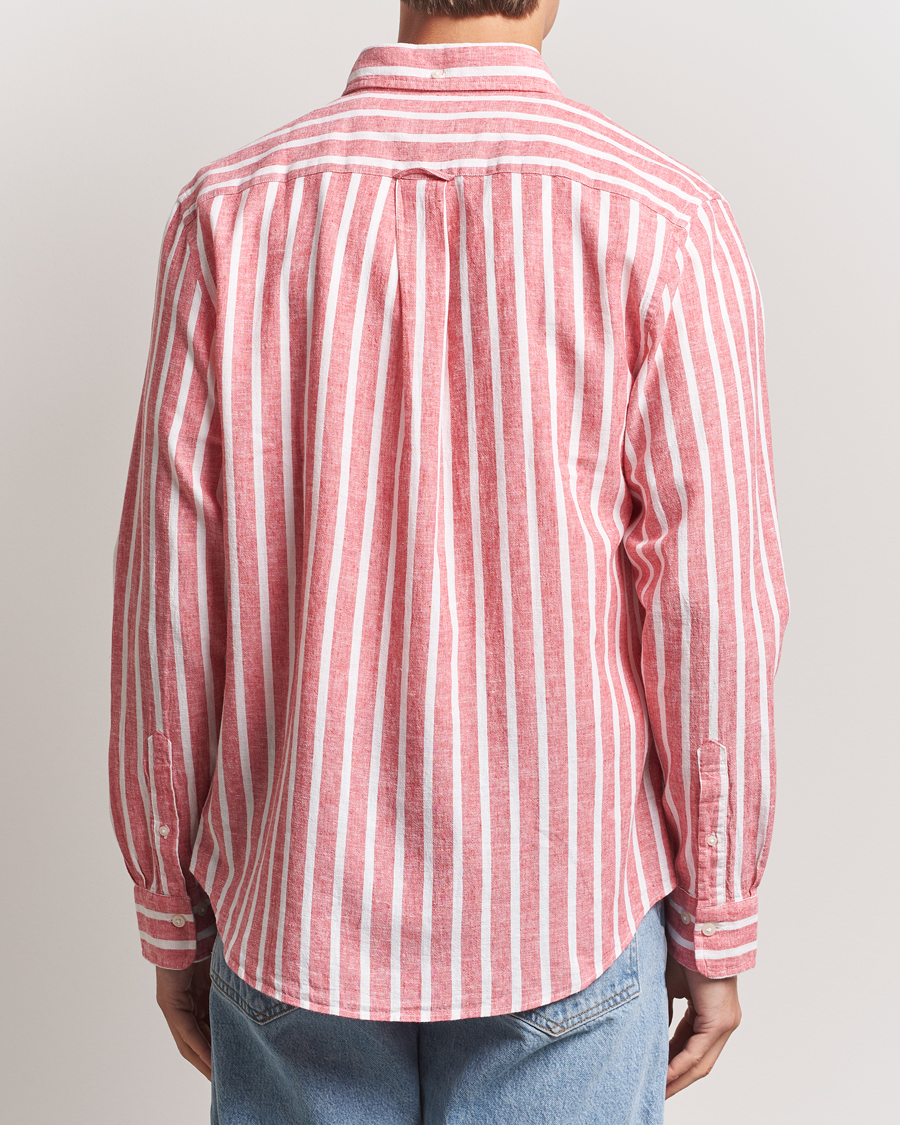 Men | Shirts | GANT | Regular Fit Cotton/Linen Striped Shirt Watermelon Red