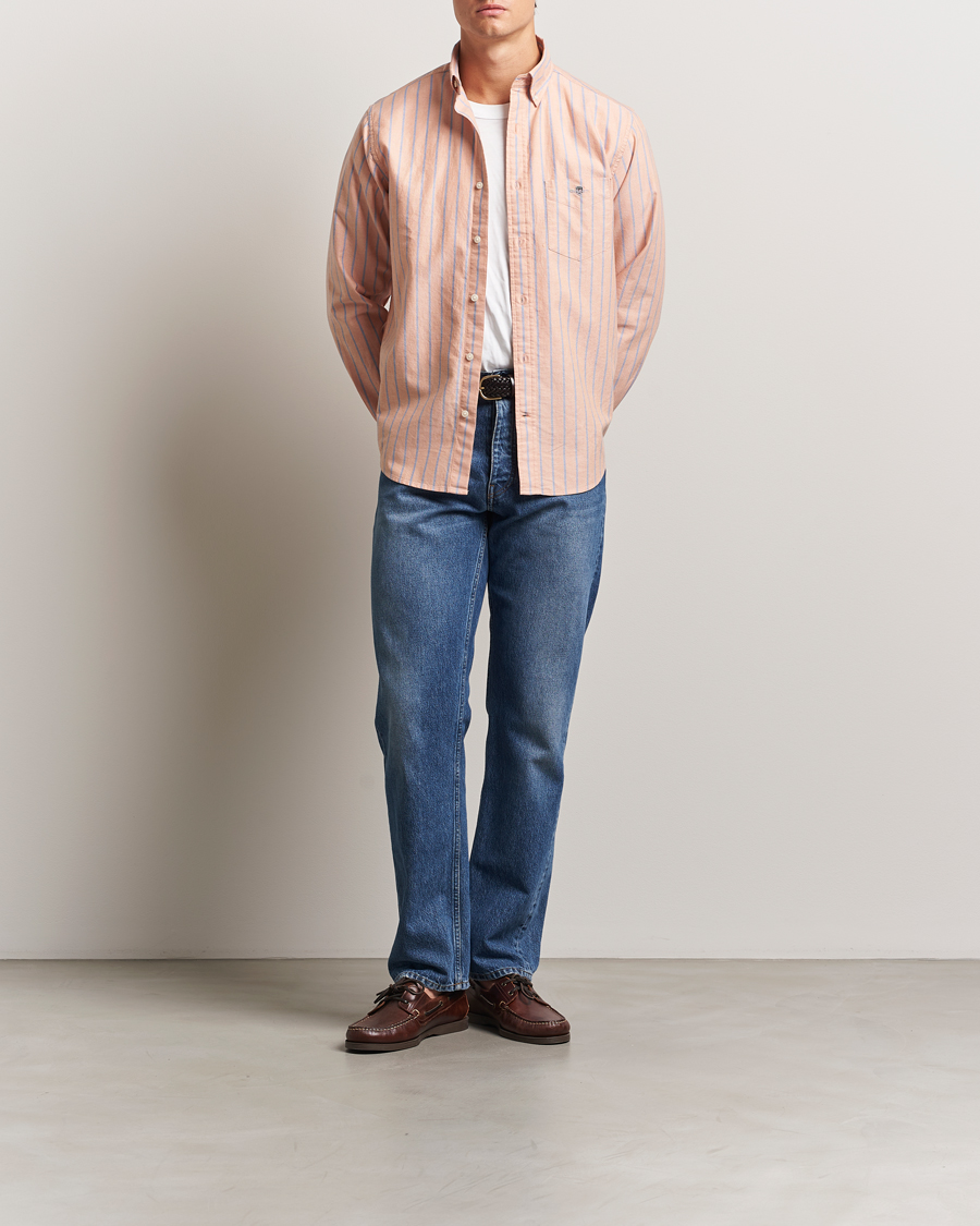Men | Shirts | GANT | Regular Fit Classic Oxford Striped Shirt Orange