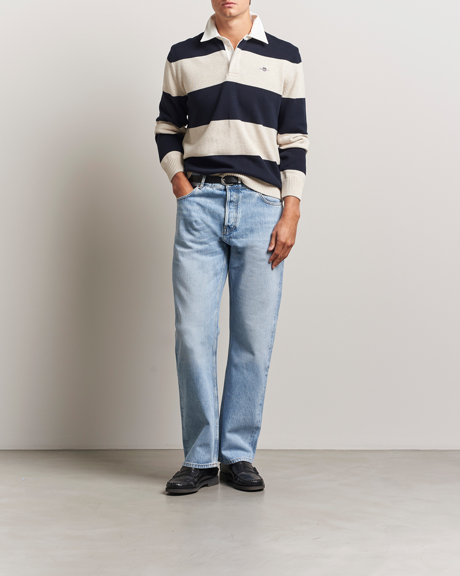 Men | Sweaters & Knitwear | GANT | Knitted Barstriped Rugger Evening Blue