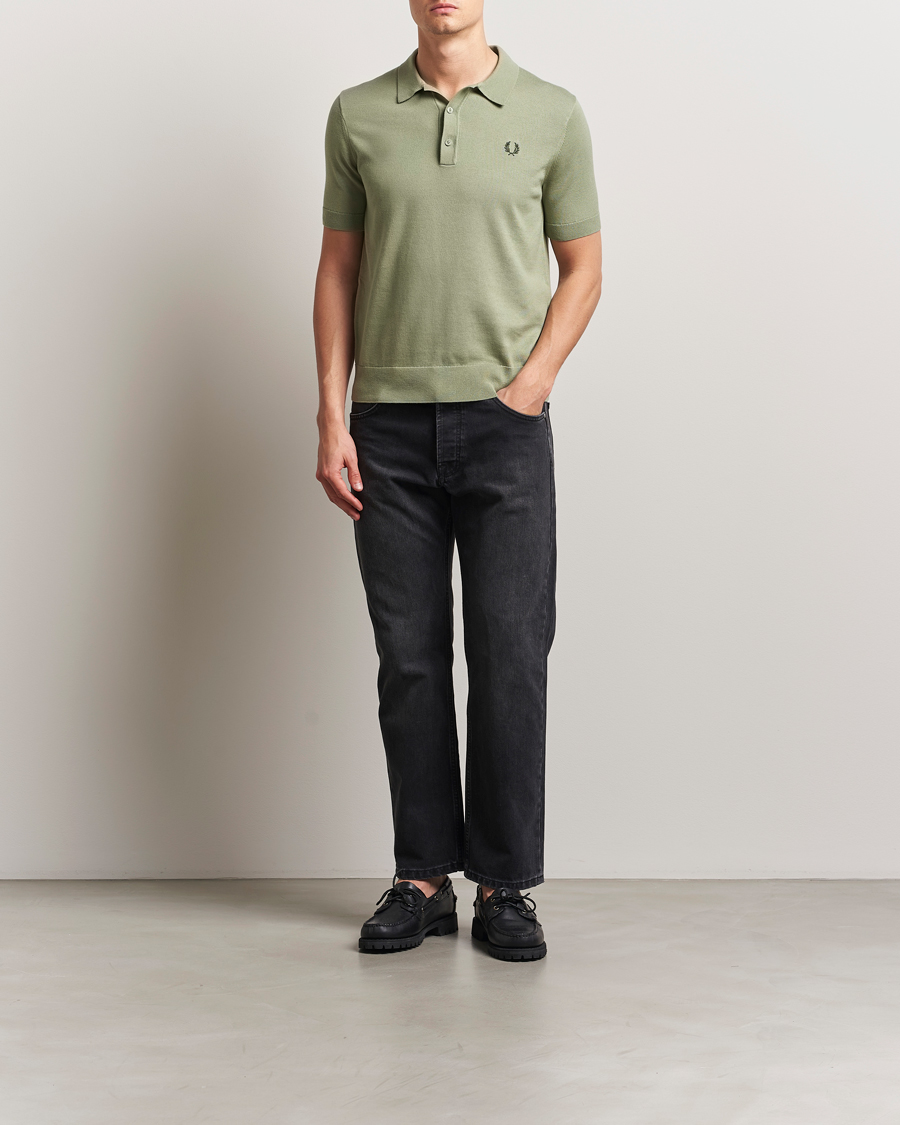 Men | Polo Shirts | Fred Perry | Cotton Knitted Polo Olive Mint
