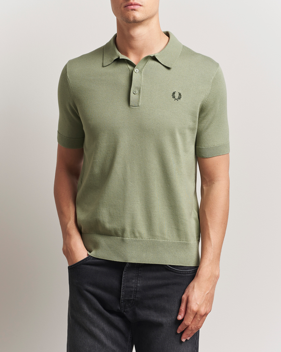 Fred Perry Cotton Knitted Polo Olive Mint at CareOfCarl.com