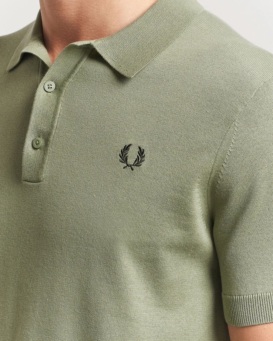 Men | Polo Shirts | Fred Perry | Cotton Knitted Polo Olive Mint
