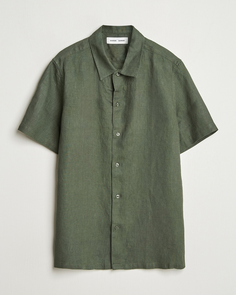 Men | Shirts | Samsøe Samsøe | Avan Linen Short Sleeve Shirt Climbing Ivy