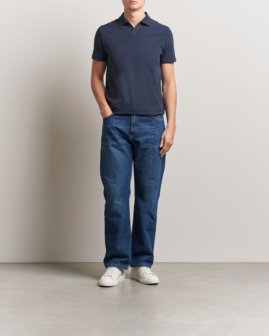 Men | Polo Shirts | Filippa K | Soft Lycra Polo T-Shirt Dusk Blue