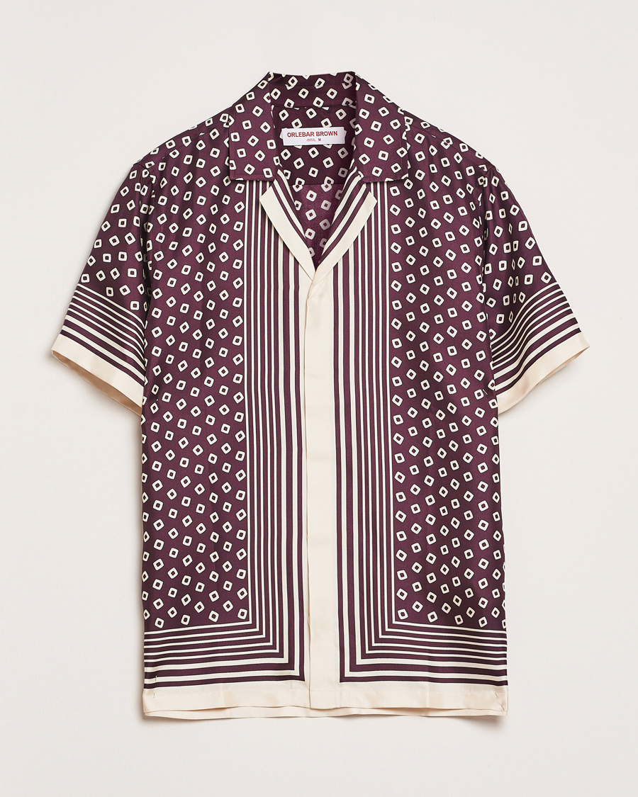 Men | Shirts | Orlebar Brown | Maitan Silk Lumina Short Sleeve Shirt Damson/Latte