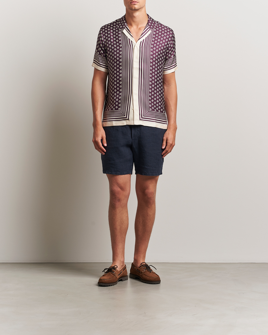 Men | Shirts | Orlebar Brown | Maitan Silk Lumina Short Sleeve Shirt Damson/Latte