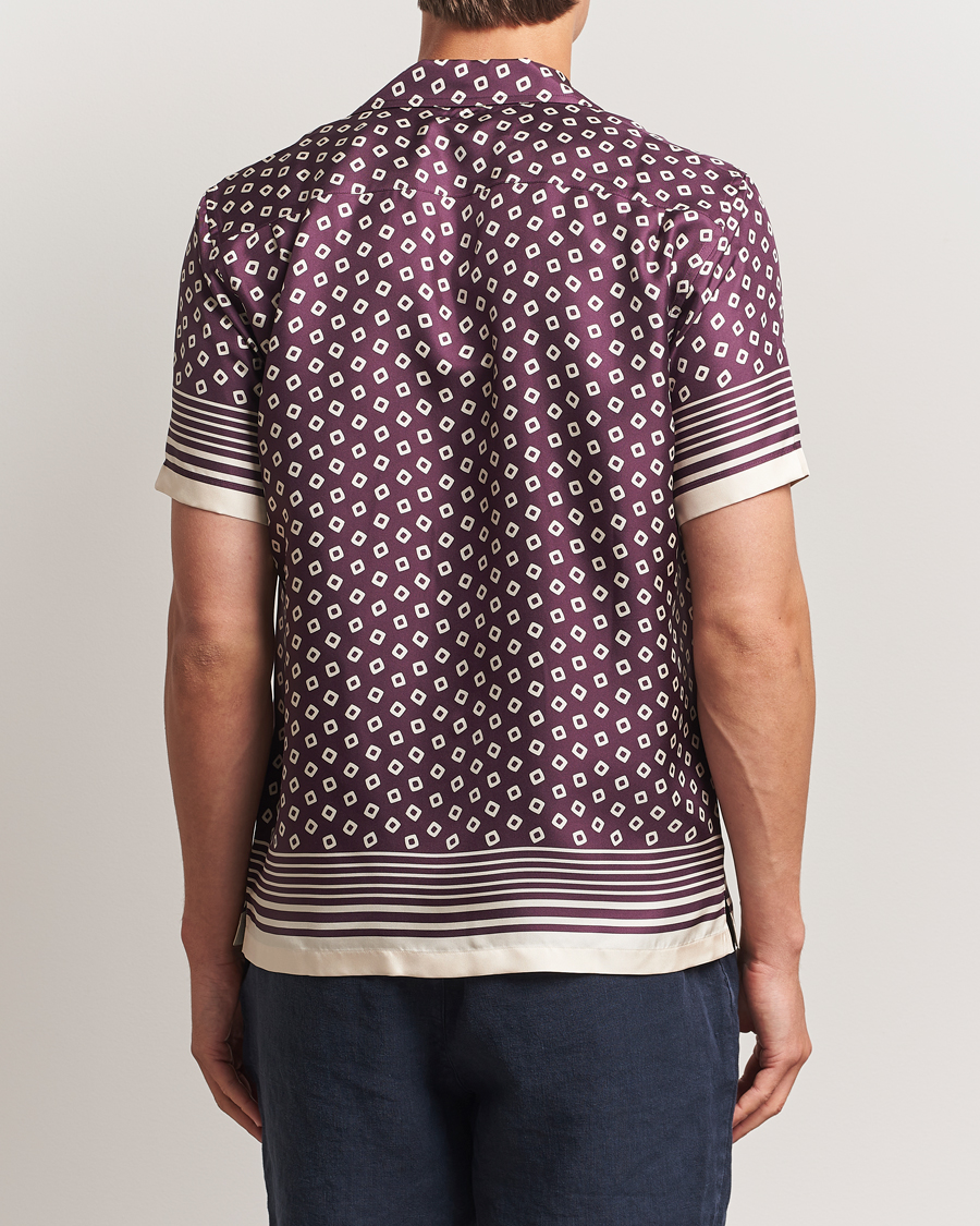 Men | Shirts | Orlebar Brown | Maitan Silk Lumina Short Sleeve Shirt Damson/Latte