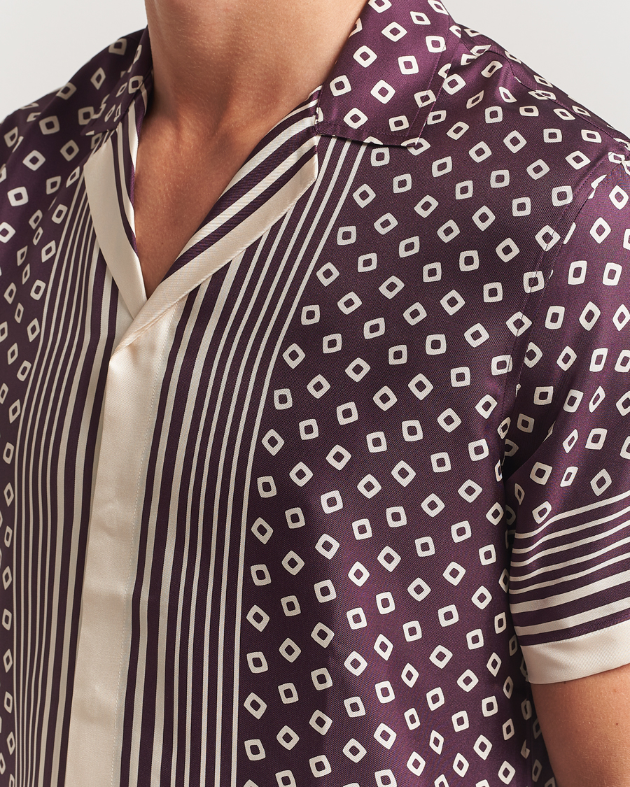 Men | Shirts | Orlebar Brown | Maitan Silk Lumina Short Sleeve Shirt Damson/Latte