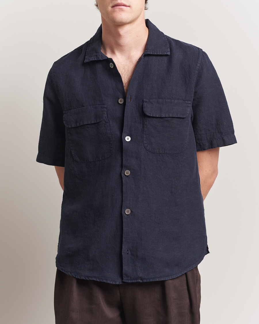 Men | Shirts | Oscar Jacobson | Reg Fit City Linen Shirt Navy