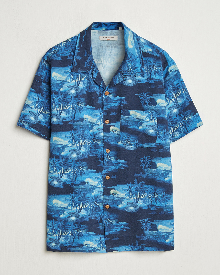 Men | Shirts | Nudie Jeans | Arvid Pearls Hawaii Shirt Blueberry