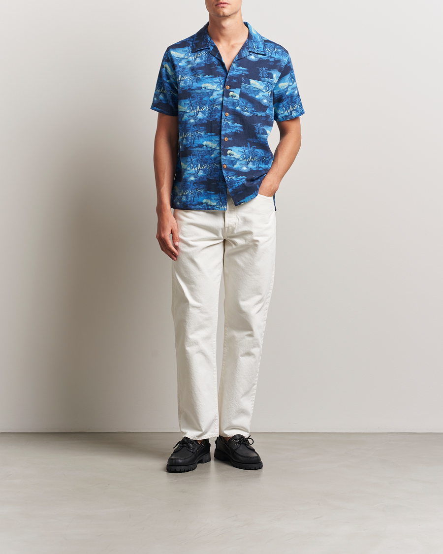 Men | Shirts | Nudie Jeans | Arvid Pearls Hawaii Shirt Blueberry
