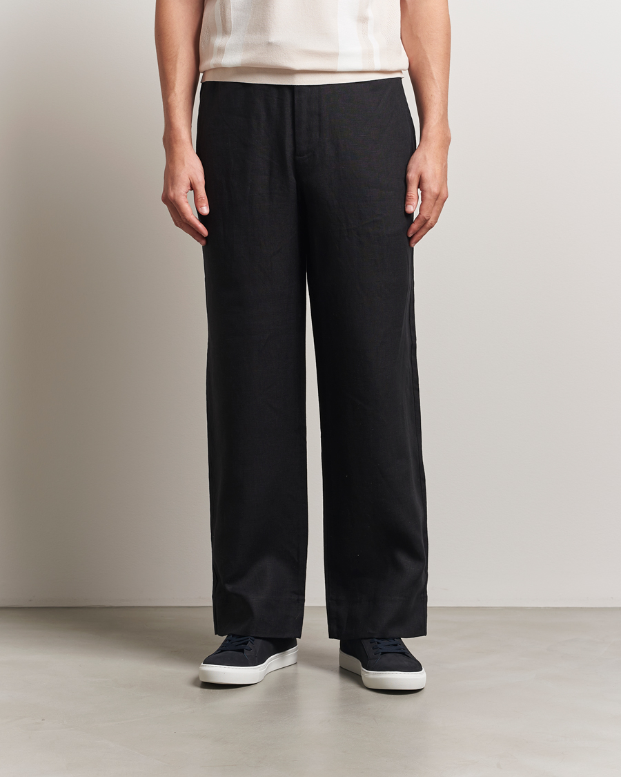 Men | Trousers | J.Lindeberg | Noah Drape Linen Pants Black