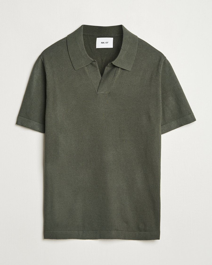 Men | Polo Shirts | NN07 | Ryan Cotton/Linen Polo Croc Green