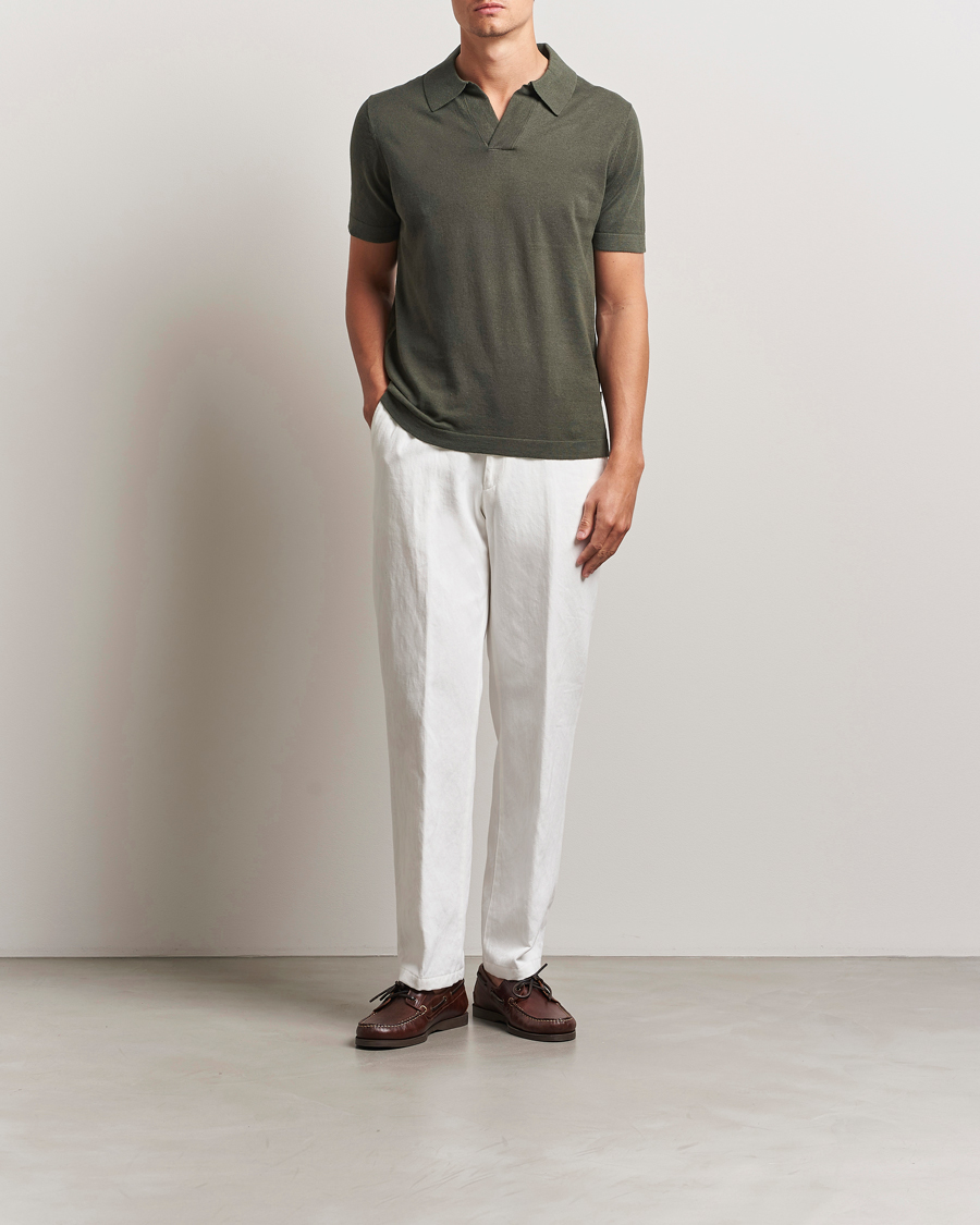 Men | Polo Shirts | NN07 | Ryan Cotton/Linen Polo Croc Green