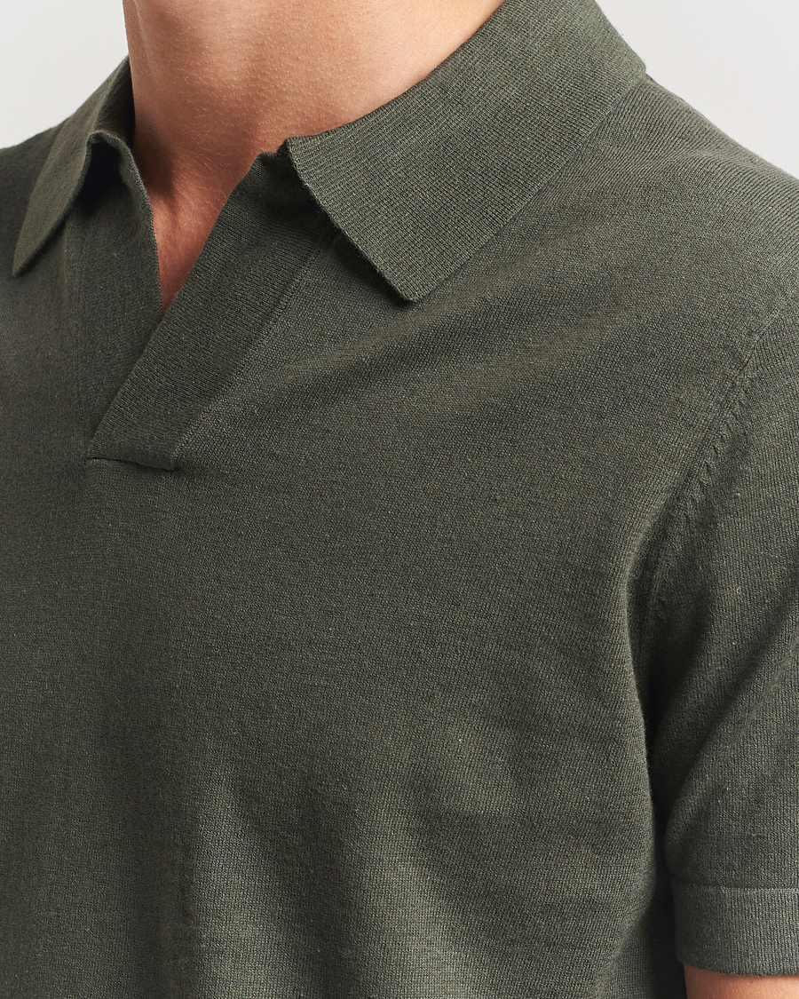 Men | Polo Shirts | NN07 | Ryan Cotton/Linen Polo Croc Green