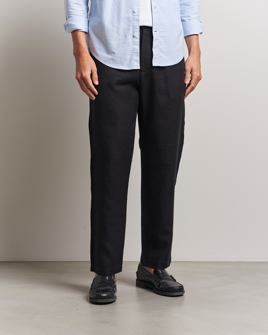 Men | Trousers | NN07 | Aden Regular Fit Linen Chinos Black