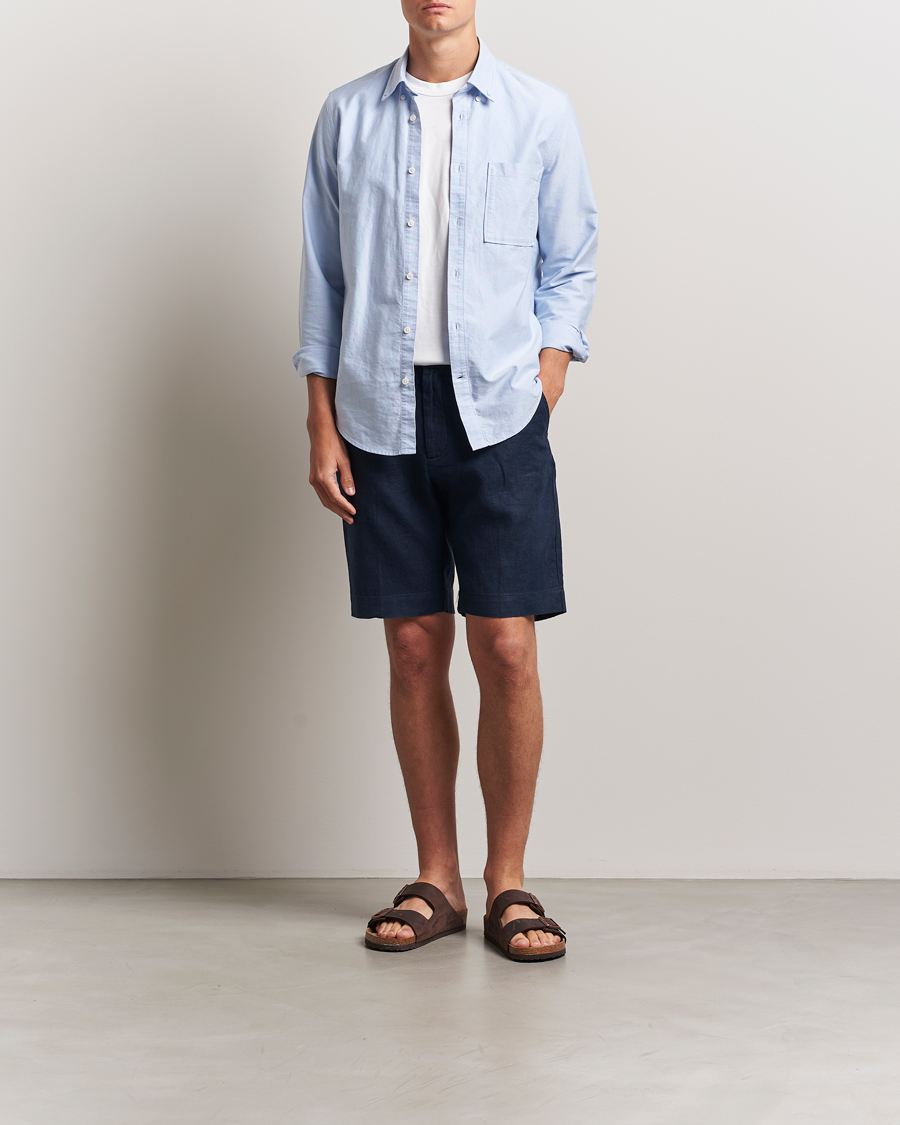 Men | Shorts | NN07 | Billie Pleated Linen Drawstring Shorts Navy Blue