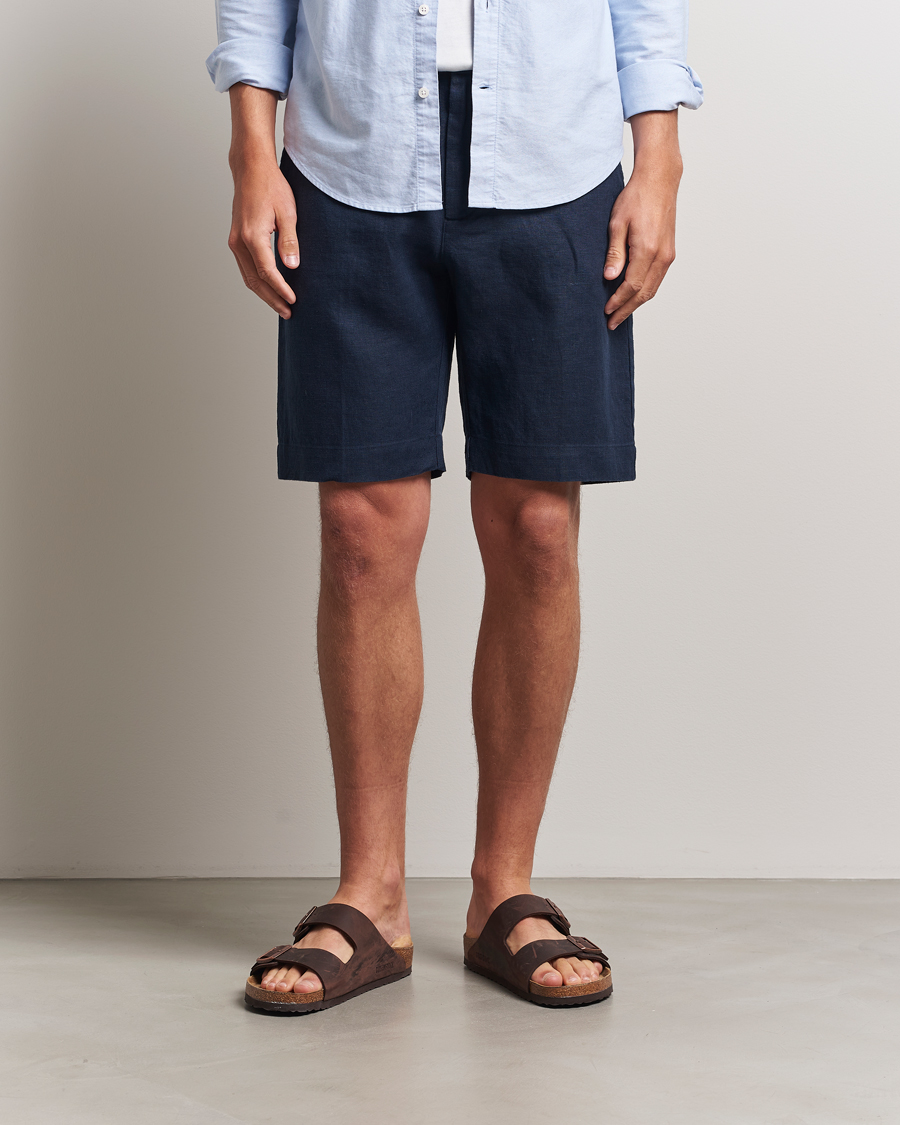 Men | Shorts | NN07 | Billie Pleated Linen Drawstring Shorts Navy Blue