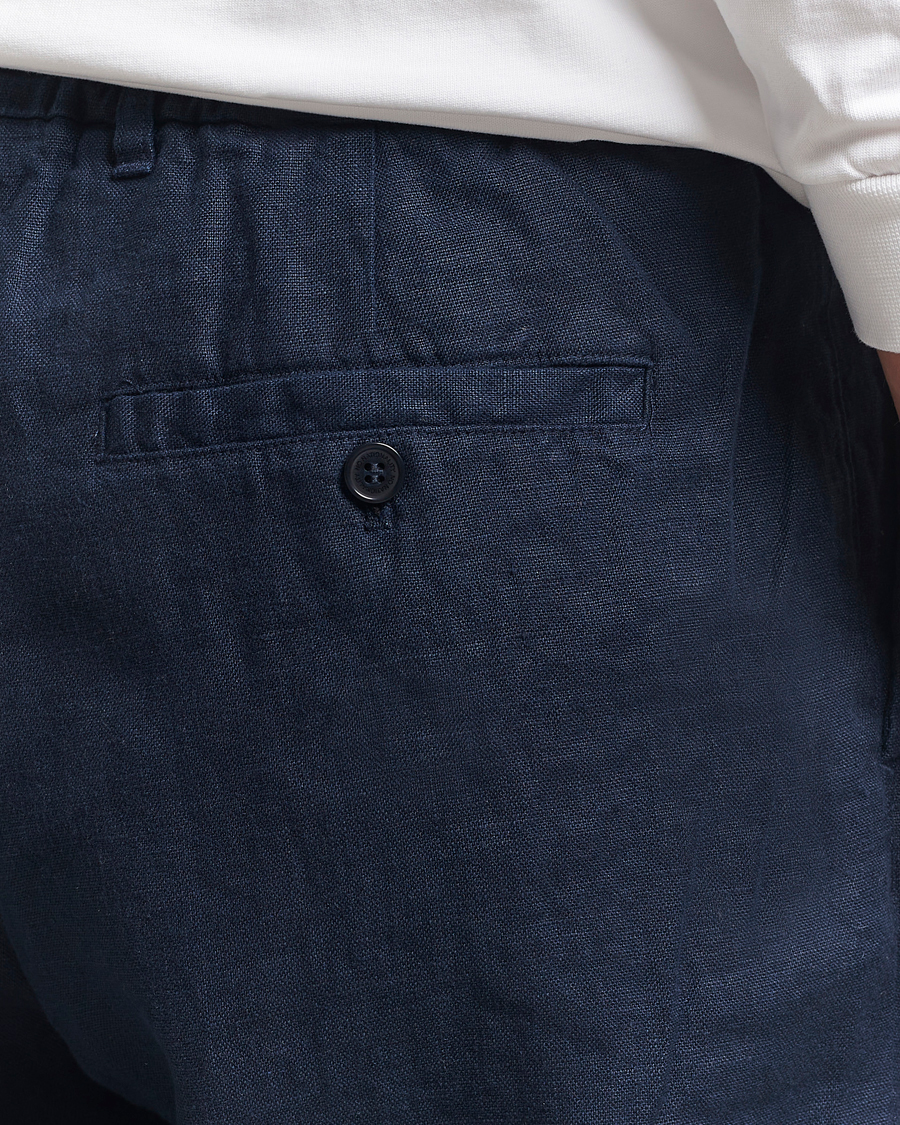 Men | Trousers | NN07 | Billie Linen Drawstring Trousers Navy Blue