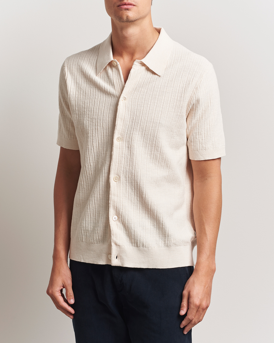 Fred Perry Pique Textured Short Sleeve Shirt Oatmeal at CareOfCarl.com