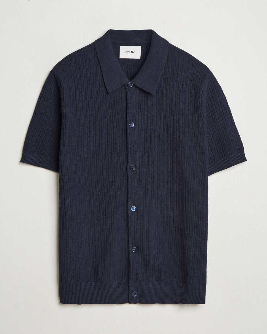 Men | Shirts | NN07 | Nolan Knitted Short Sleeve Shirt Navy Blue