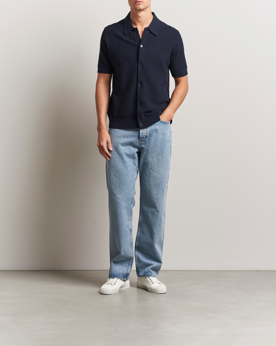 Men | Shirts | NN07 | Nolan Knitted Short Sleeve Shirt Navy Blue