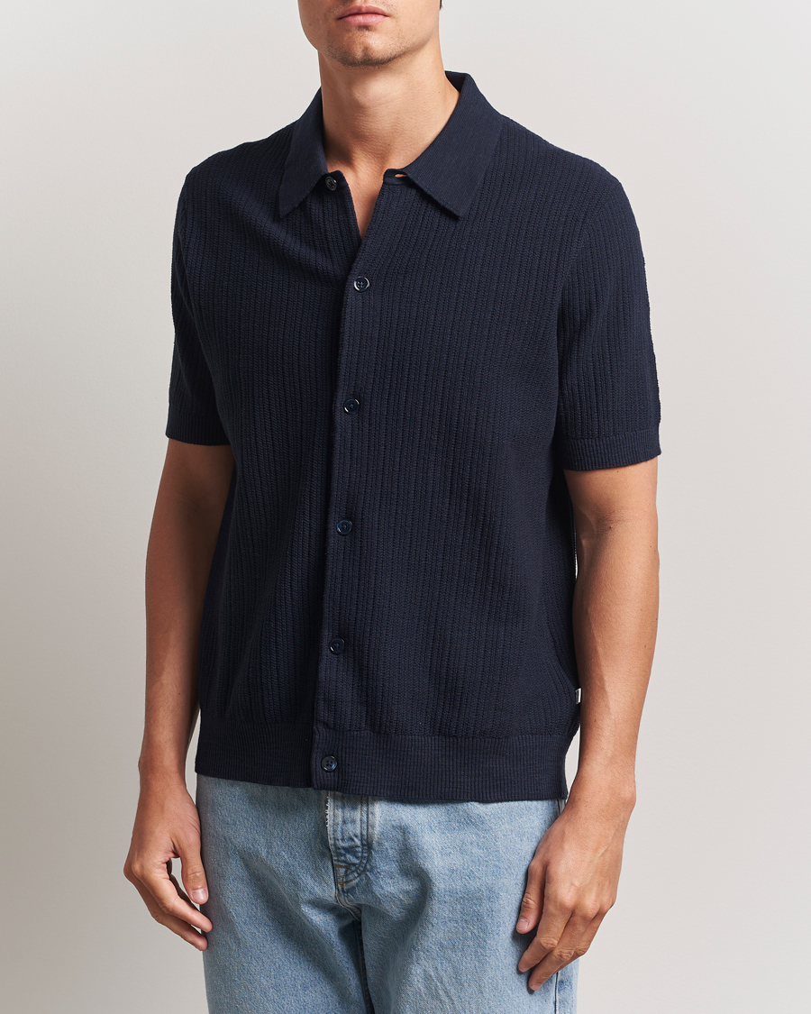 Men | Shirts | NN07 | Nolan Knitted Short Sleeve Shirt Navy Blue