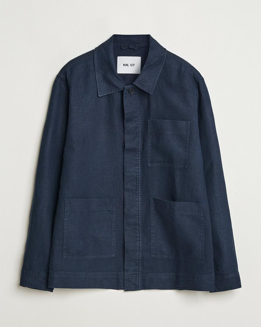 Men | Shirts | NN07 | Olav Linen Overshirt Navy Blue