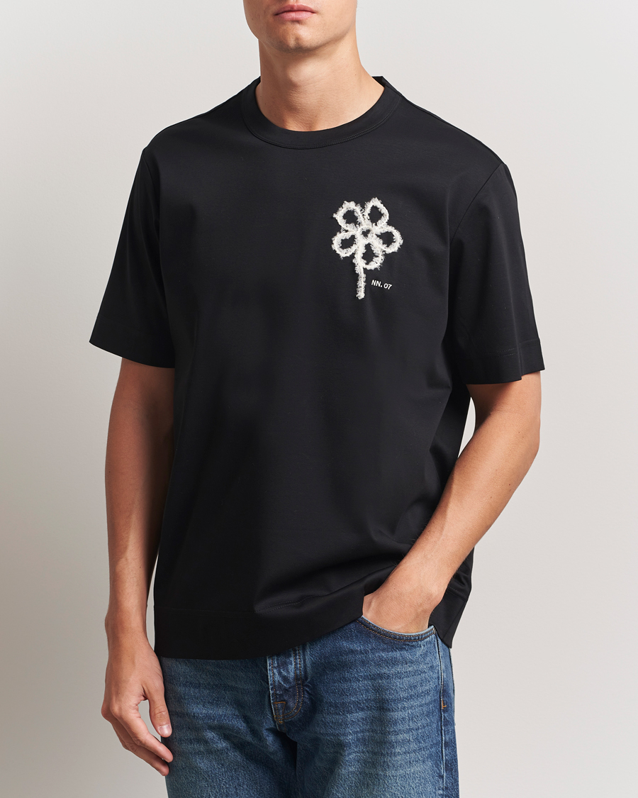 NN07 Pedro Embroidered Flower T-Shirt Black at CareOfCarl.com