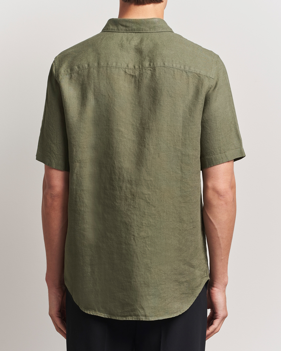 Men | Shirts | NN07 | Enzo Linen Short Sleeve Shirt Capers Green