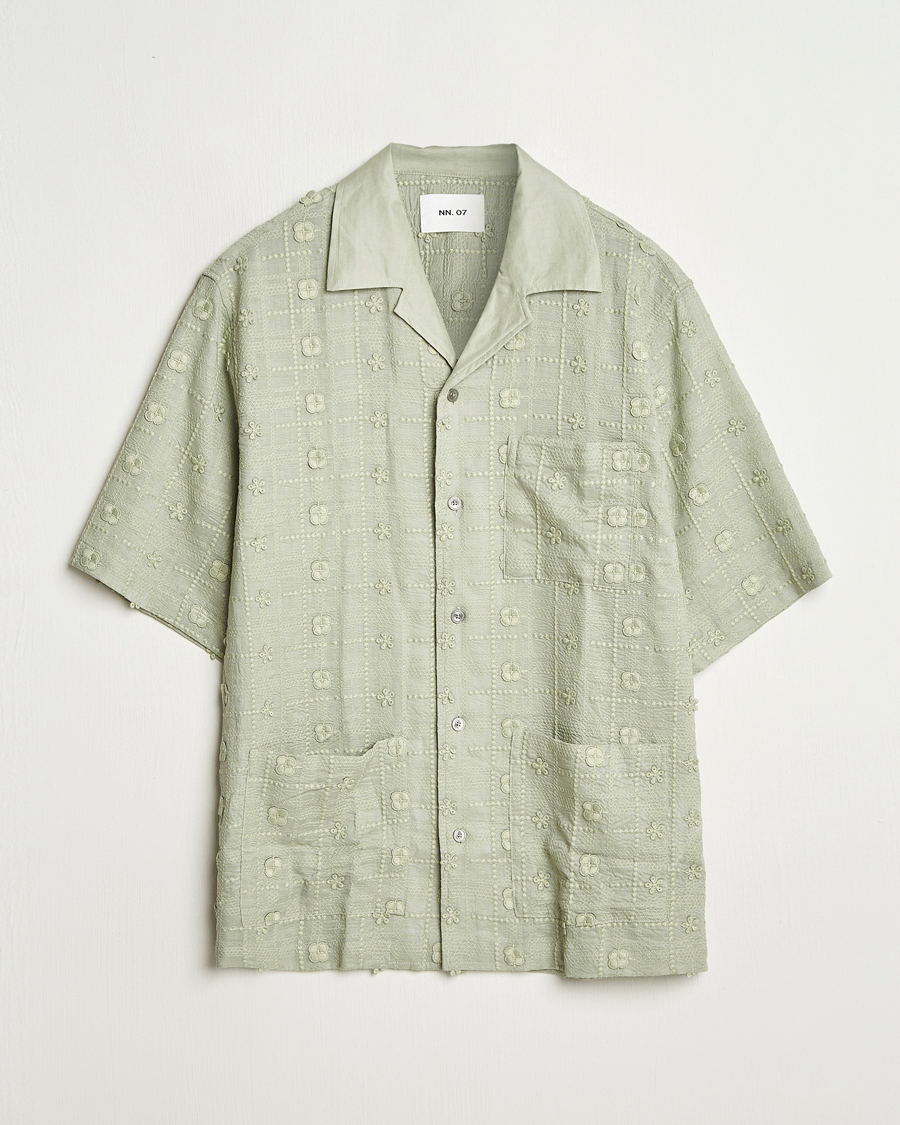 Men | Shirts | NN07 | Ben Lyocell Fil-Coupé Embroidery Anglaise Shirt Sage Green
