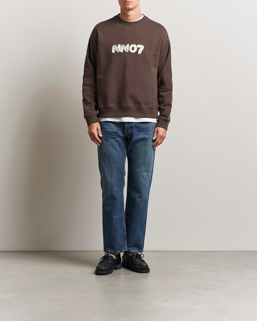 Men | Sweaters & Knitwear | NN07 | David Rope Logo Crew Neck Sweatshirt Coffee