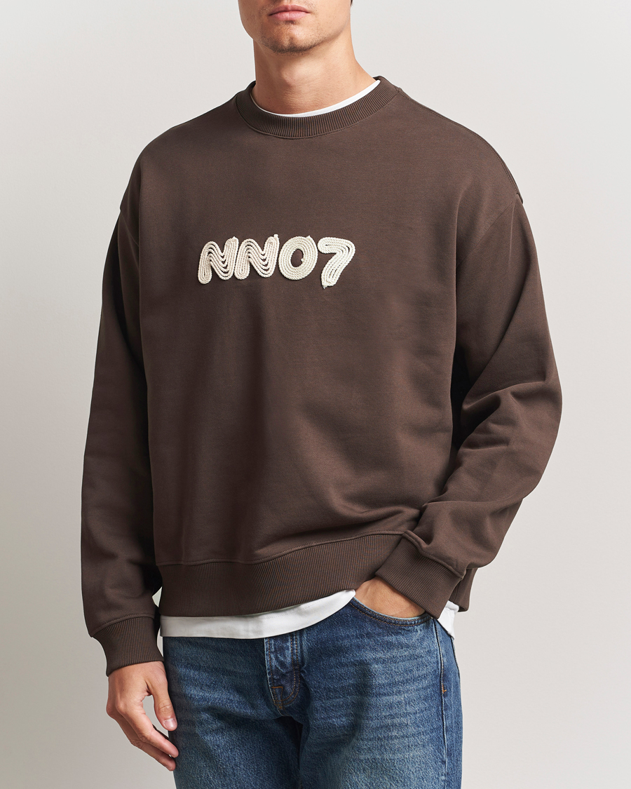 Men | Sweaters & Knitwear | NN07 | David Rope Logo Crew Neck Sweatshirt Coffee