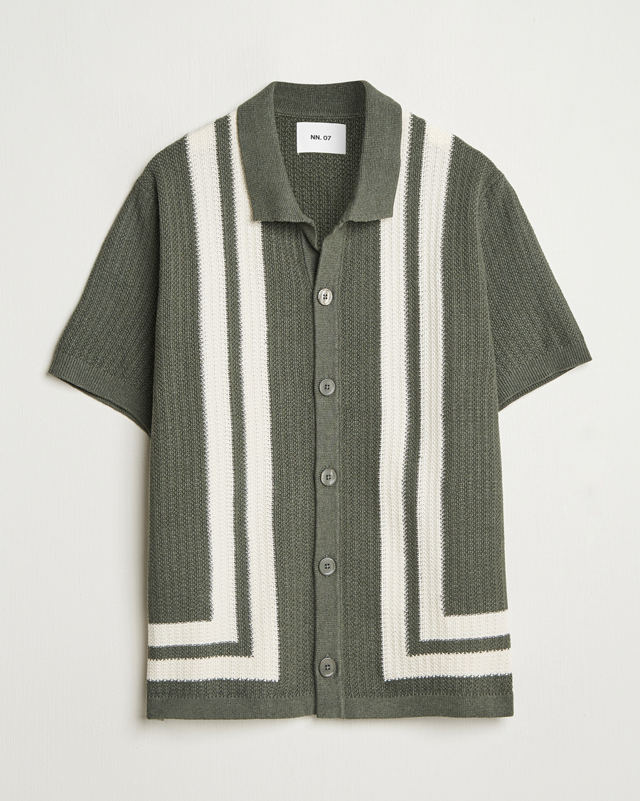 Men | Shirts | NN07 | Ares Knitted Short Sleeve Shirt Croc Green