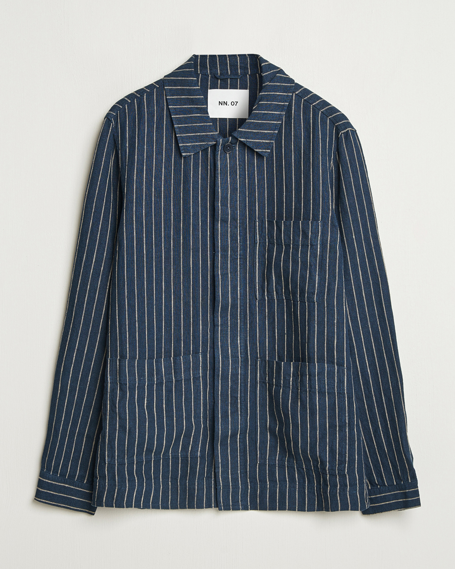 NN07 Olav Linen Pinstriped Overshirt Navy Blue at CareOfCarl.com