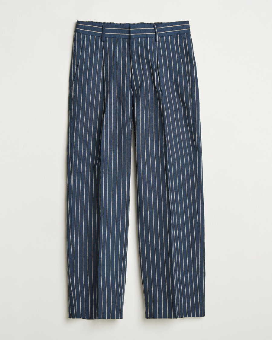 Men | Trousers | NN07 | Kay Linen Pinstriped Trousers Navy Blue