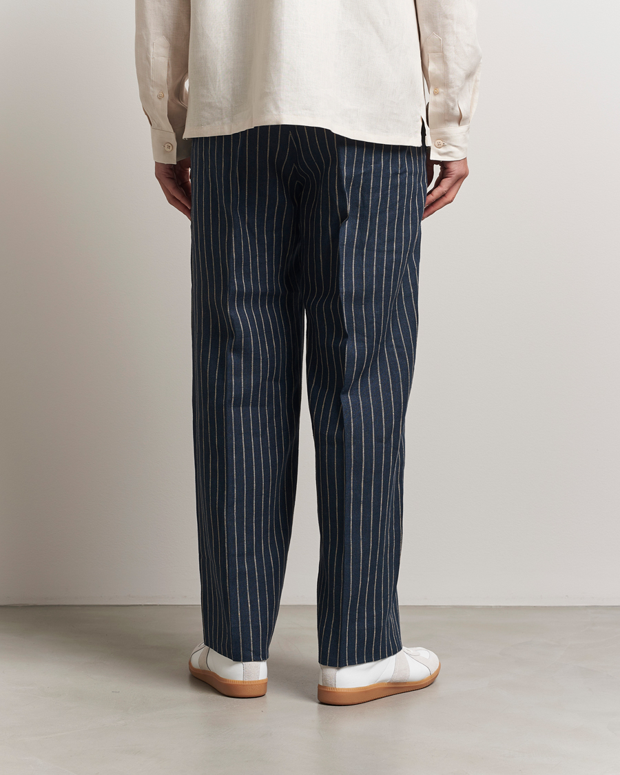 Men | Trousers | NN07 | Kay Linen Pinstriped Trousers Navy Blue