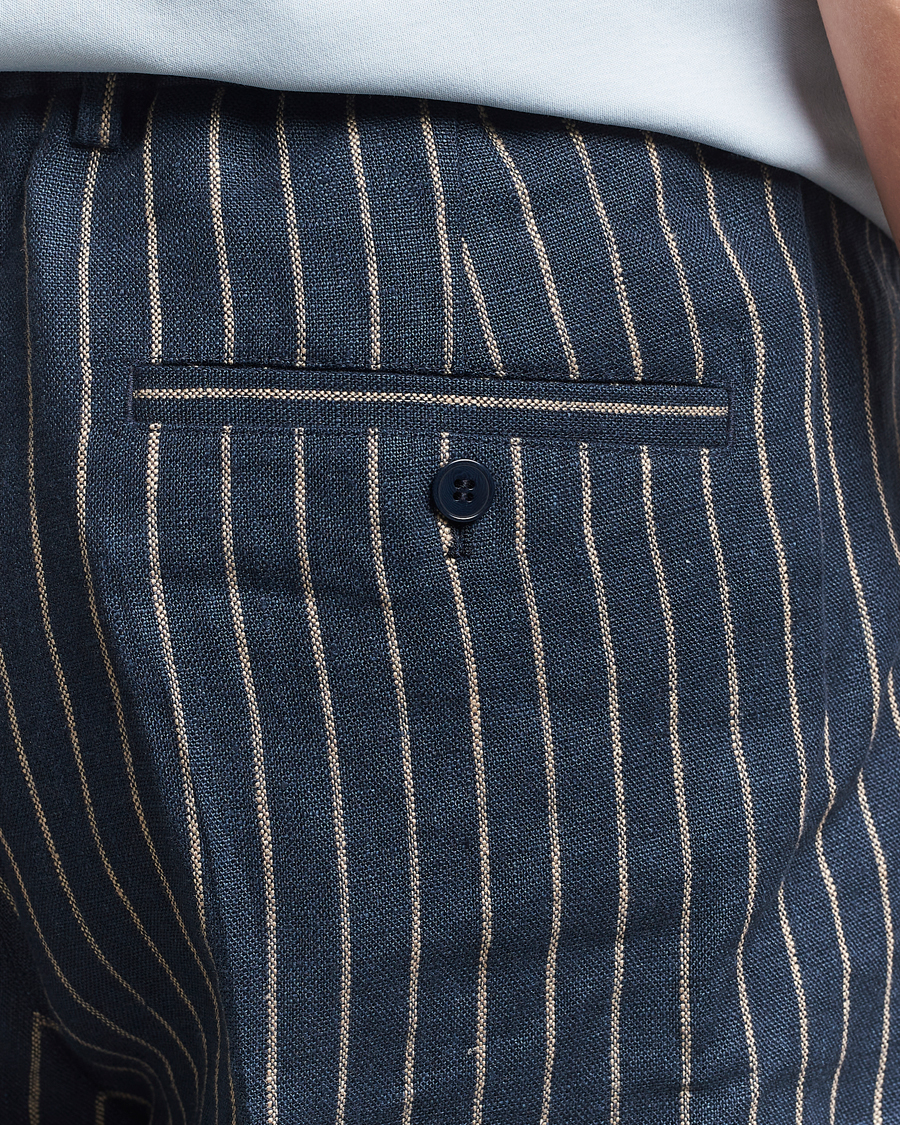 Men | Trousers | NN07 | Kay Linen Pinstriped Trousers Navy Blue
