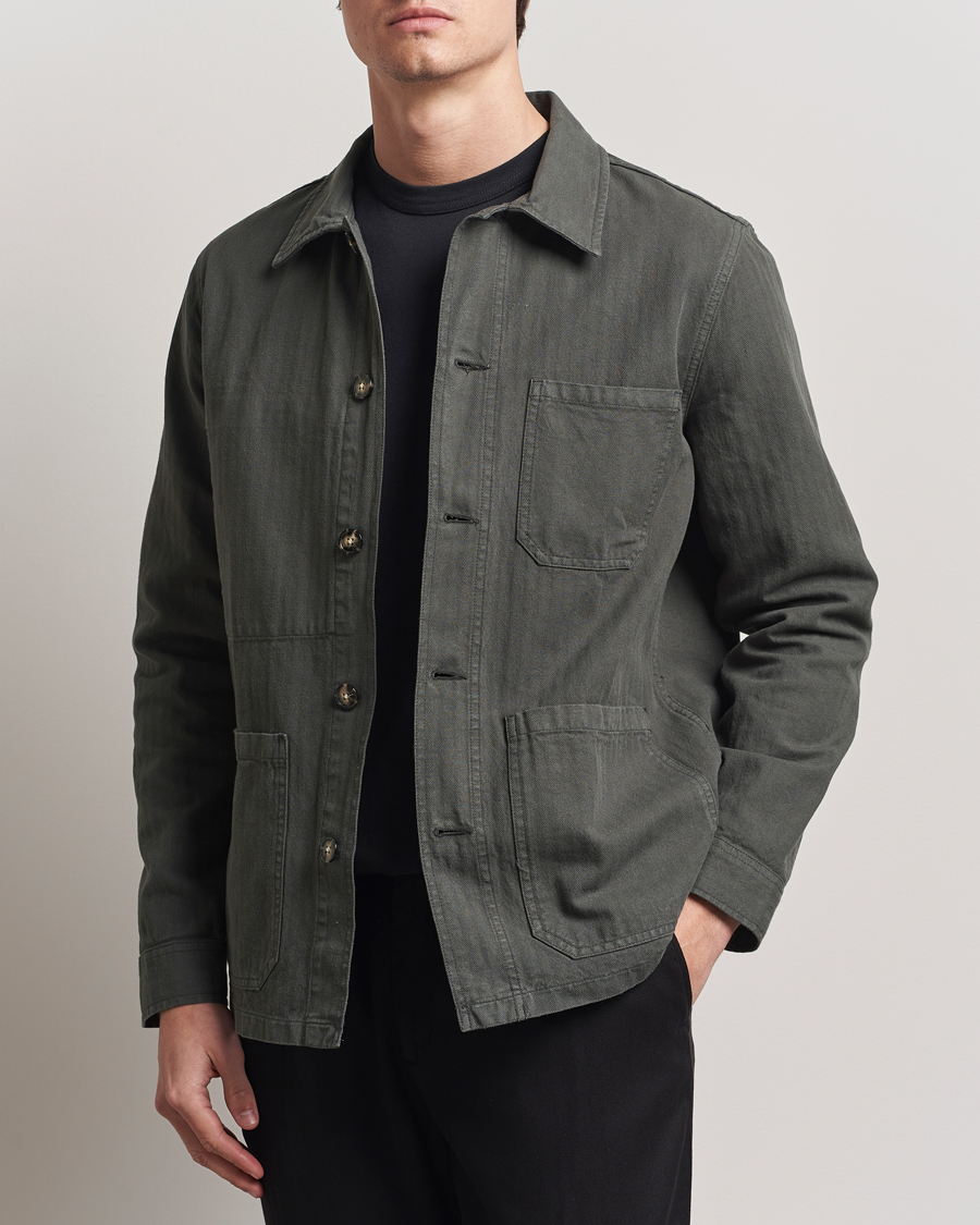 Men | Coats & Jackets | A Day's March | Herringbone Overshirt Olive