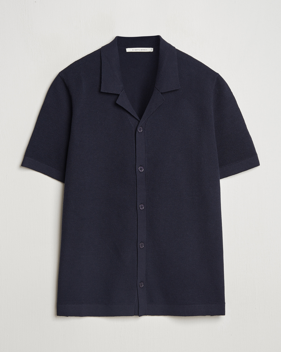 Men | Sweaters & Knitwear | A Day's March | Yamu Structure Short Sleeve Navy