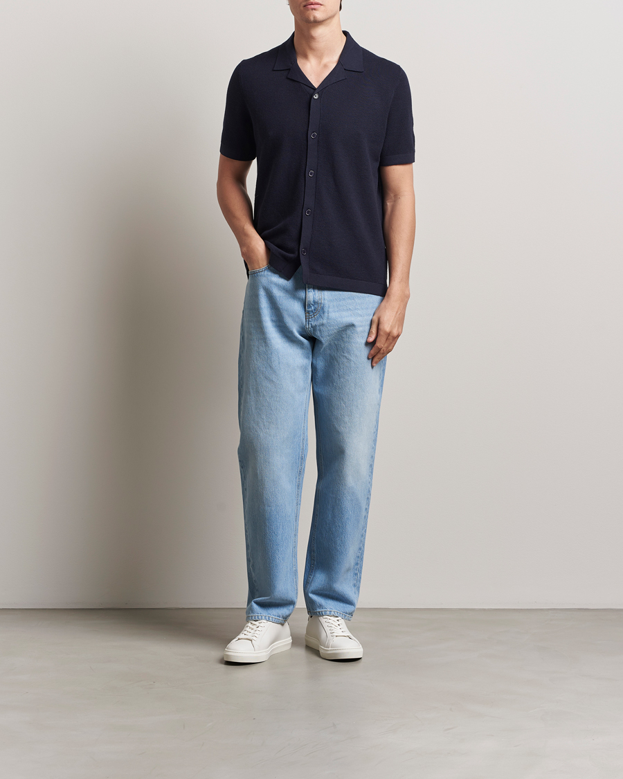 Men | Sweaters & Knitwear | A Day's March | Yamu Structure Short Sleeve Navy