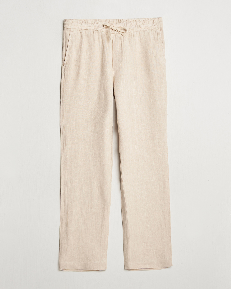 Men | Trousers | A Day's March | Tamiat Drawstring Linen Trousers Oyster