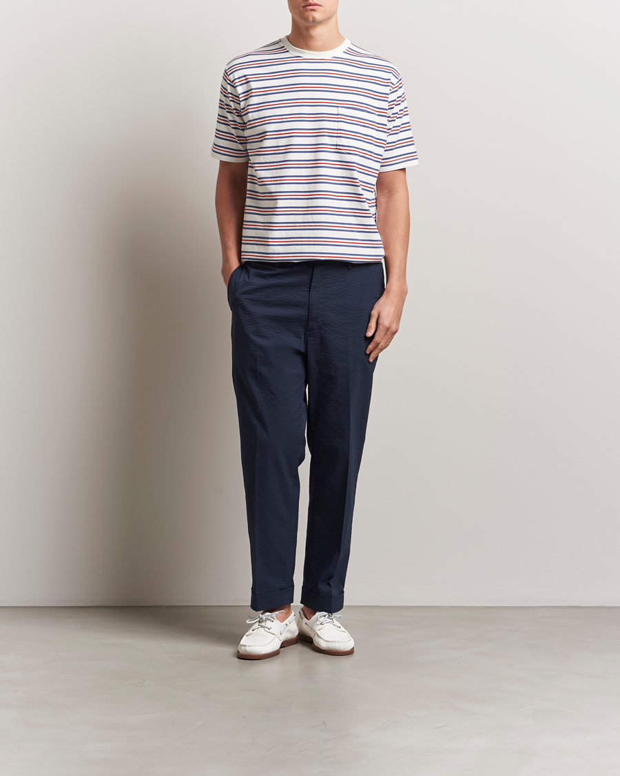 Men | T-Shirts | BEAMS PLUS | Short Sleeve T-Shirt Blue/Red Stripe