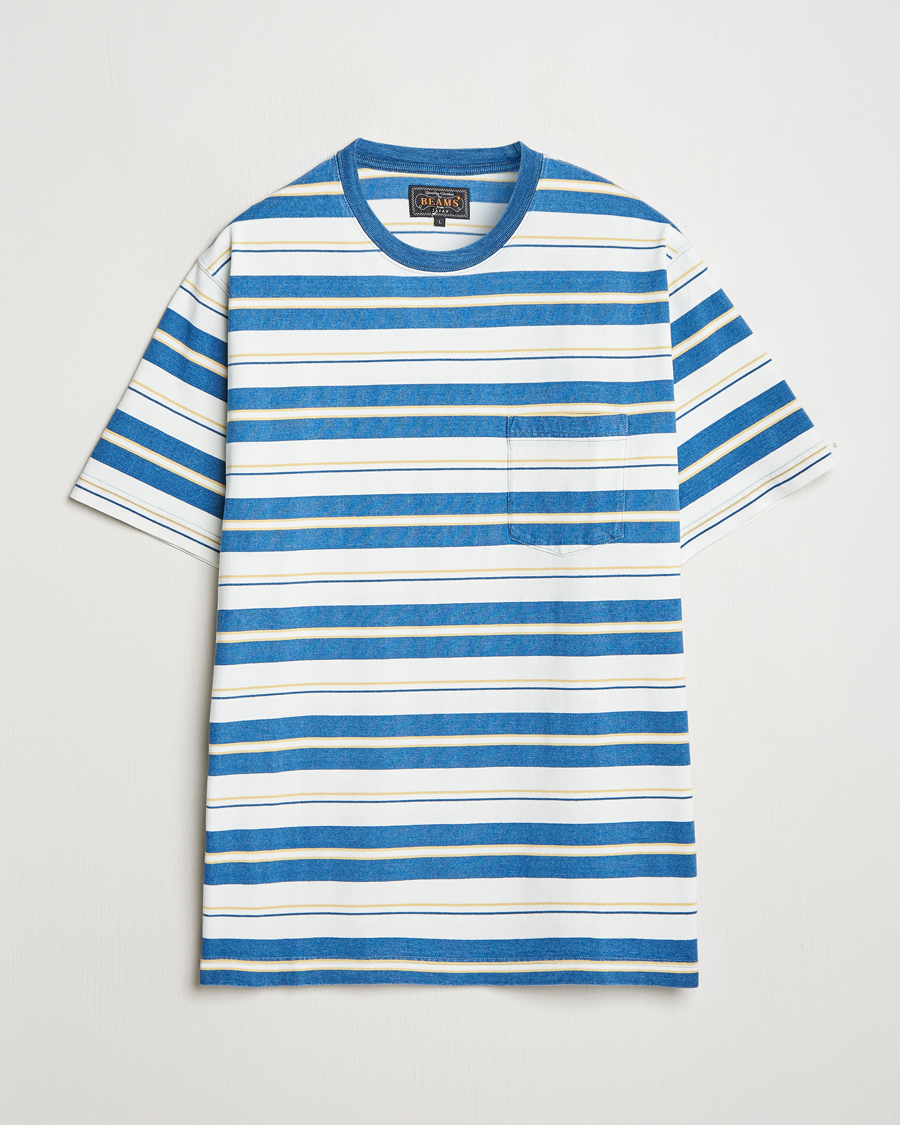 Men | T-Shirts | BEAMS PLUS | Short Sleeve T-Shirt Blue Indigo Stripe
