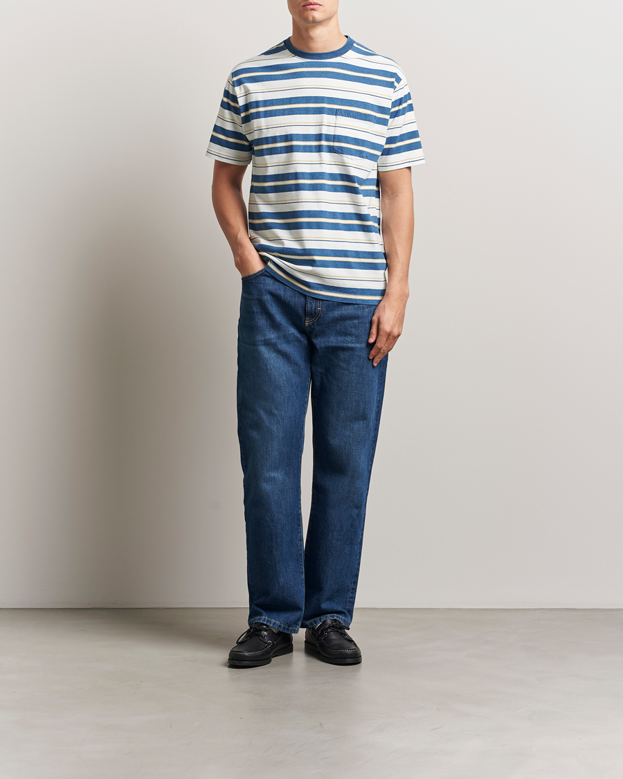 Men | T-Shirts | BEAMS PLUS | Short Sleeve T-Shirt Blue Indigo Stripe