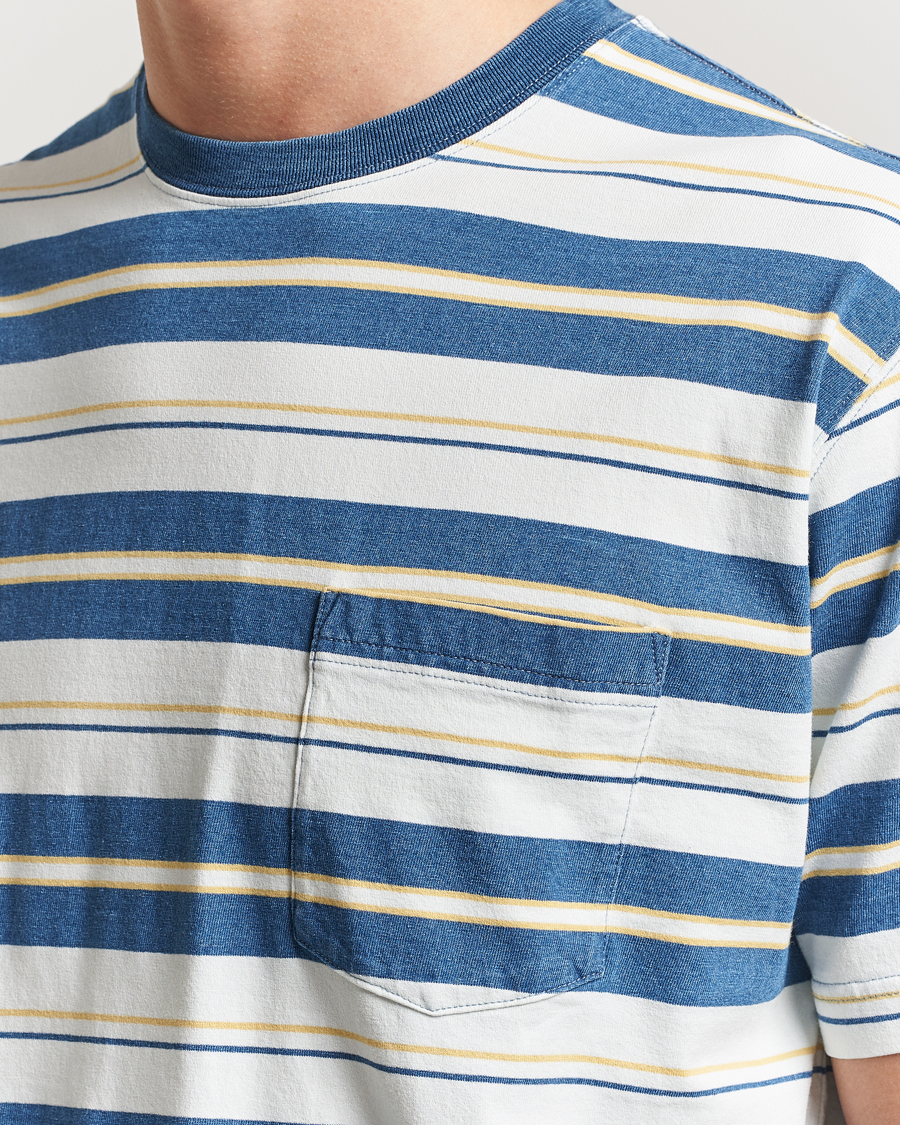 Men | T-Shirts | BEAMS PLUS | Short Sleeve T-Shirt Blue Indigo Stripe