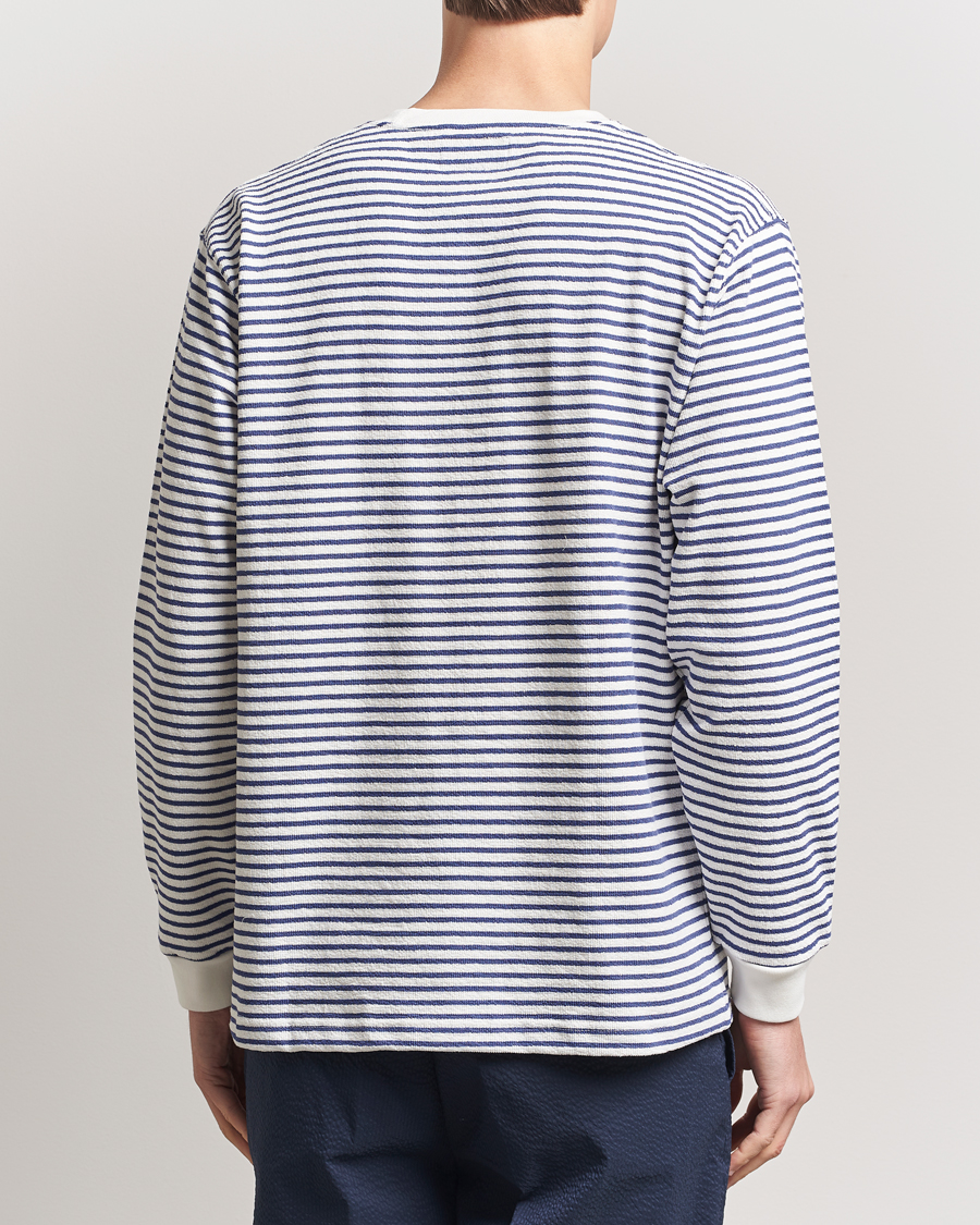 Men | T-Shirts | BEAMS PLUS | Long Sleeve Striped Pocket T-Shirt White/Blue