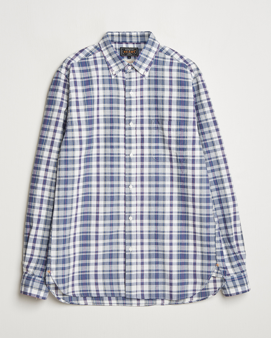 Men | Shirts | BEAMS PLUS | Madras Button Down Shirt White/Blue
