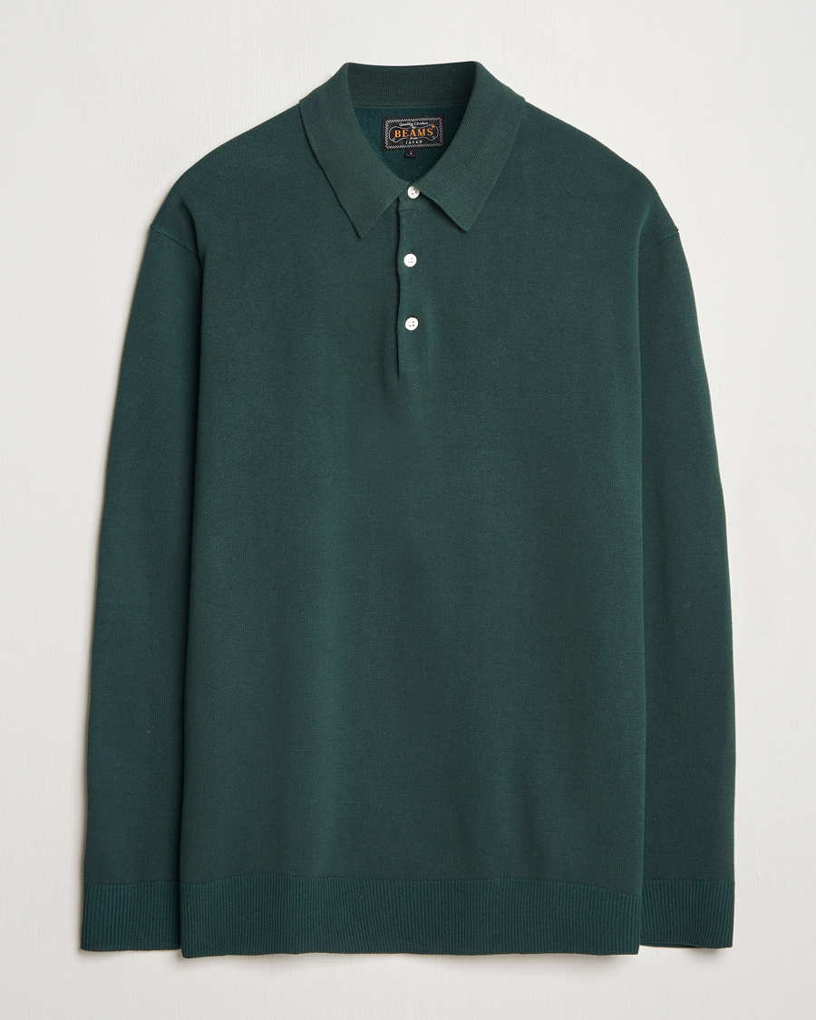 Men | Sweaters & Knitwear | BEAMS PLUS | Long Sleeve 12G Knit Polo Forest Green